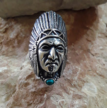 Load image into Gallery viewer, Stainless Steel *Chief Head with Lab Turquoise Ring
