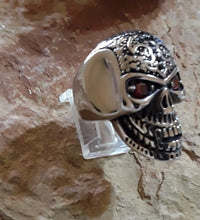 Load image into Gallery viewer, Stainless Steel *Skull with Red and Black Synthetic Stones* Ring
