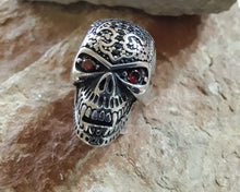 Load image into Gallery viewer, Stainless Steel *Skull with Red and Black Synthetic Stones* Ring
